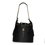 Washed Denim Quilted Medium Chanel 25 Handbag Black