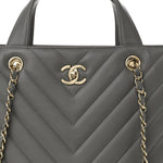 Calfskin Chevron Quilted Statement Shopping Tote Grey