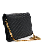 Grain De Poudre Matelasse Chevron Monogram Chain Wallet Black