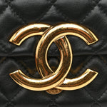 Shiny Crumpled Lambskin Quilted Mini Giant CC Flap Black