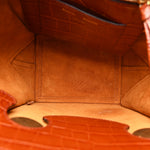 Calfskin Crocodile Embossed Small Pipe Bag Chestnut