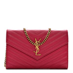 Grain De Poudre Matelasse Chevron Monogram Chain Wallet Lipstick Fuchsia