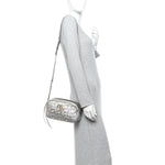 Metallic Calfskin Matelasse Studded Small Pearly GG Marmont Chain Shoulder Bag Silver