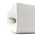 Shiny Calfskin Crocodile Embossed Small Hourglass Top Handle Bag White