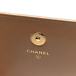 Shiny Aged Calfskin Quilted Clutch With Chain Dark Beige