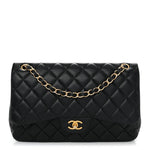 Lambskin Quilted Jumbo Double Flap Black