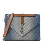 Denim Mixed Matelasse Triquilt Medium Monogram Envelope Satchel Blue