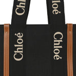 Cotton Calfskin Medium Woody Ribbon Tote Black