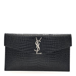 Calfskin Crocodile Embossed Uptown Monogram Pouch Black