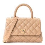Caviar Quilted Mini Coco Handle Flap Beige