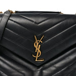 Calfskin Y Quilted Monogram Medium Loulou Chain Satchel Black
