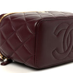 Lambskin Quilted Small Top Handle Vanity Case With Chain Burgundy
