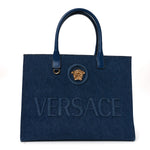 Denim Calfskin La Medusa Tote Bag Blue