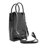 Calfskin Crocodile Embossed Logo Shopping Phone Holder Bag Black