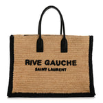 Raffia Calfskin Rive Gauche Tote Naturale Black