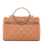 Caviar Quilted Top Handle Slim Vanity With Chain Brown