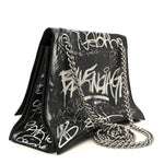 Agneau Arena Graffiti Medium Crush Chain Bag Black White