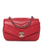 Caviar Chevron Quilted Small Single Flap Red