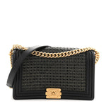 Lambskin Braided Woven Medium Boy Flap Navy Black