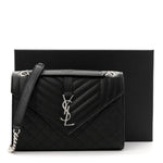 Grain De Poudre Textured Mixed Matelasse Triquilt Medium Monogram Satchel Black