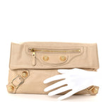 Agneau Giant 21 Gold Hardware Envelope Clutch Sahara
