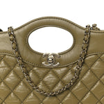 Shiny Crumpled Calfskin Quilted Mini 31 Shopping Bag Khaki