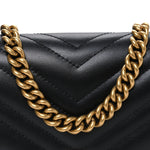Calfskin Matelasse Mini GG Marmont Chain Half Moon Crossbody Bag Black