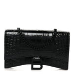 Shiny Calfskin Monochrome Crocodile Embossed Hourglass Chain Bag Black