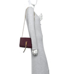 Calfskin Crocodile Embossed Medium Classic Monogram Kate Tassel Satchel Dark Red