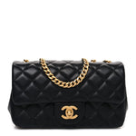 Lambskin Quilted Mini Rectangular Sweet Camellia Flap  Black