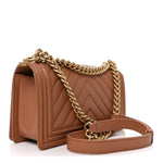 Caviar Chevron Quilted Medium Boy Flap Brown