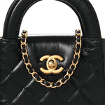 Shiny Aged Calfskin Quilted Mini Nano Kelly Shopper Black