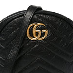 Azalea Calfskin Matelasse Heart Mini GG Marmont Round Shoulder Bag Black