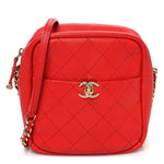 Goatskin Stitched Casual Trip North South Camera Case Red