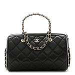 Caviar Quilted Barrel Clutch With Chain  Black