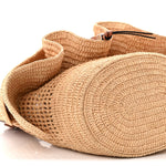 Raffia Calfskin Paulas Ibiza Balloon Ruffle Basket Tote Bag Natural Tan
