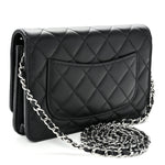 Lambskin Quilted Enamel CC Wallet on Chain WOC Black
