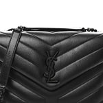 Calfskin Y Quilted Monogram Monochrome Small Loulou Chain Satchel Black