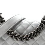 Metallic Calfskin Quilted Small Boy Flap Silver