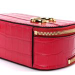 Calfskin Crocodile Embossed Mini C Vanity Bag Red