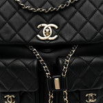 Calfskin Quilted Large Duma Pockets Drawstring Backpack Black