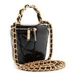 Patent Quilted Afternoon Tea Top Handle Vanity Case With Chain Black
