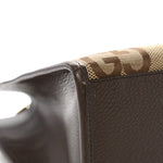 Monogram Jumbo GG Textured Dollar Calfskin Web Small Tote Bag Camel Ebony New Acero