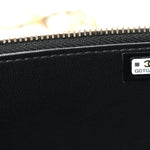Lambskin Quilted Metal Small Top Handle Vanity Case With Chain Black
