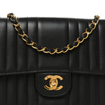 Lambskin Vertical Quilted Medium Single Flap Black