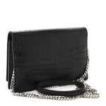 Calfskin Crocodile Embossed Kate Monogram Tassel Chain Wallet Black
