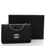 Caviar Quilted Chanel 19 Wallet On Chain WOC Black White