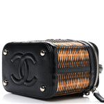 Calfskin Raffia Small Vanity Case Bag Black Beige