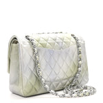 Metallic Goatskin Quilted Ombre Medium Double Flap Grey Green
