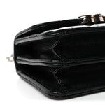 Caviar Quilted Enamel Top Handle Flap Clutch With Chain Black